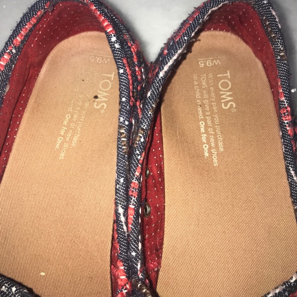 Toms Womens Slip On Flats-Blue Red White-Size 9.5 - Picture 6 of 8